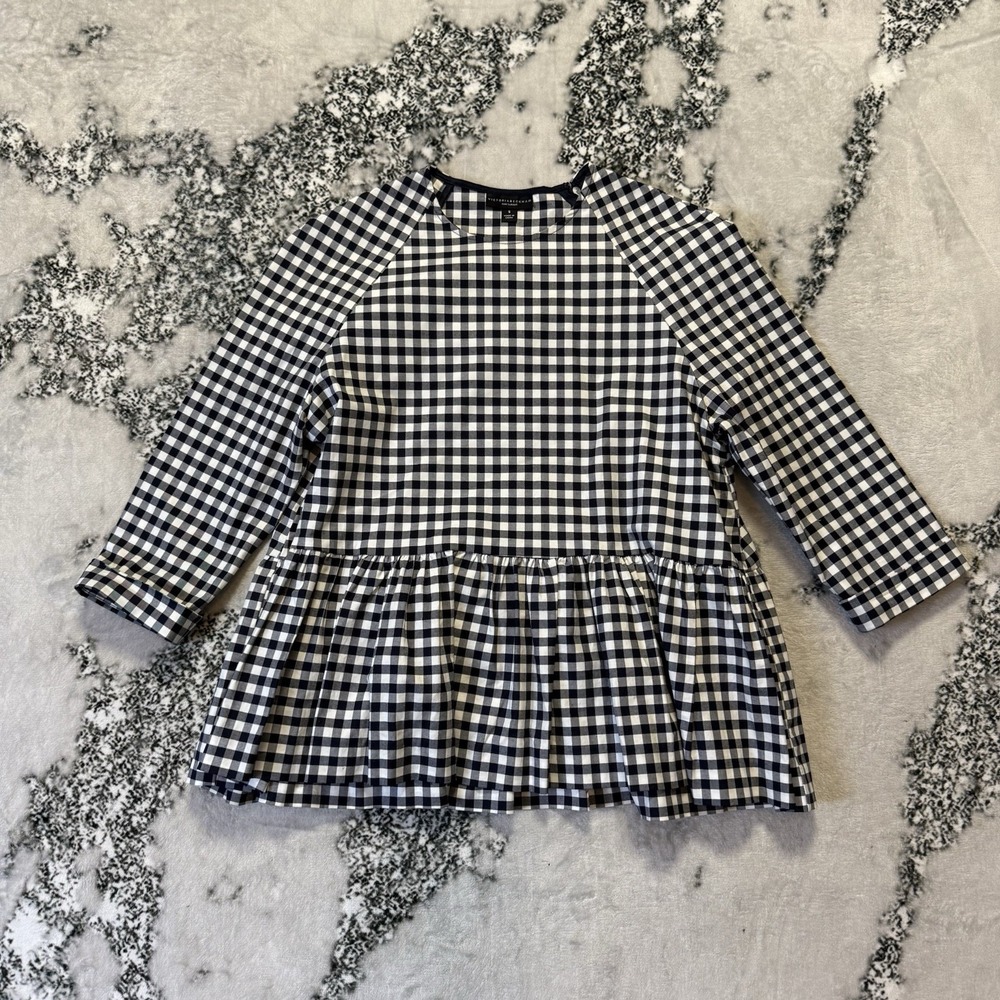 Victoria Beckham Blouse Womens Size S Black White Gingham Peplum Top For Target